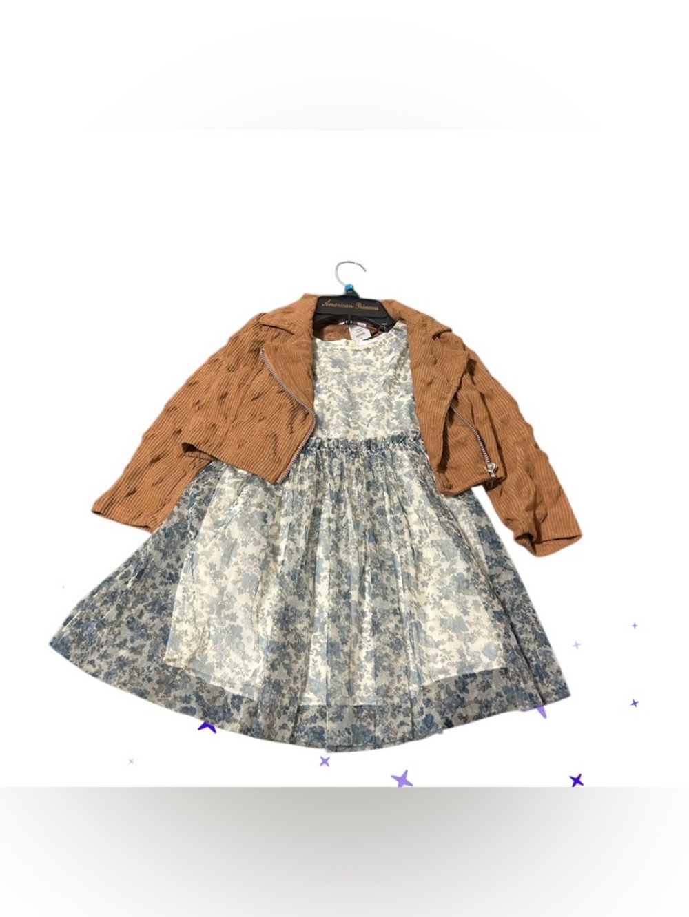American Princess Cream and Brown Floral Dress with Brown Jacket